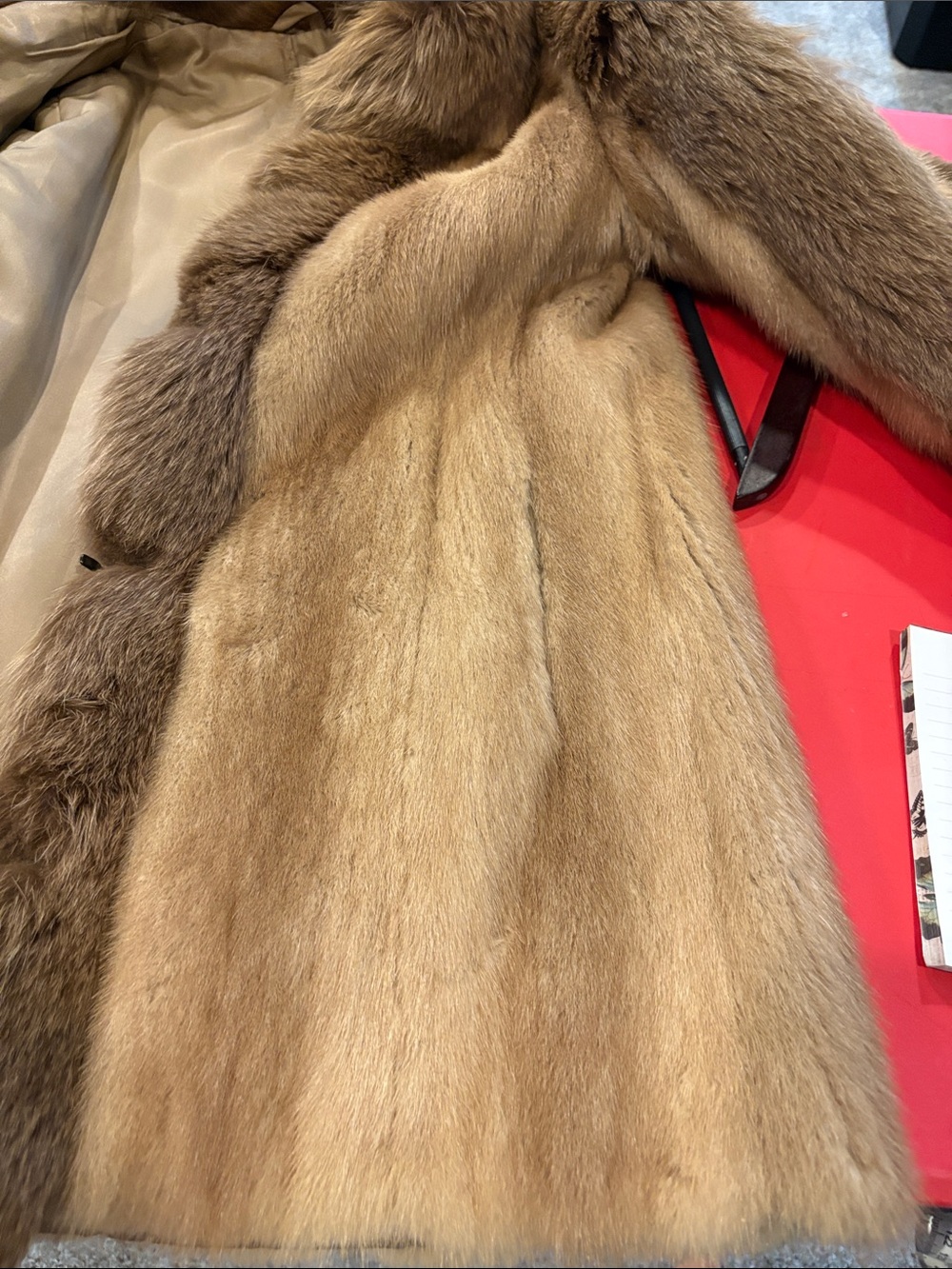 Luxury Women's Fur Coat - Tan/Brown mink and fox trim. 2B - Picture 15 of 16